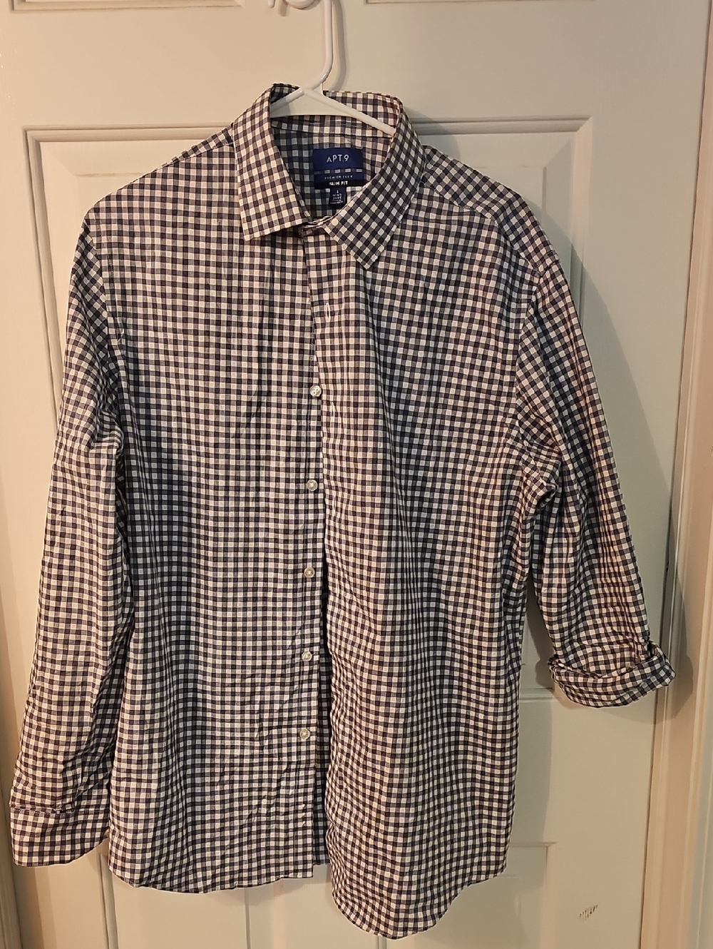 Apt. 9 Men's Navy and White Check Button-Down Shirt